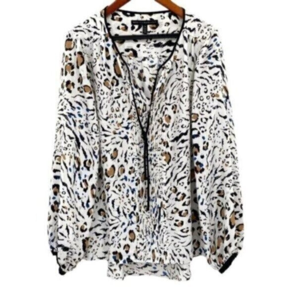 White House Black Market Leopard Print Peasant Blouse